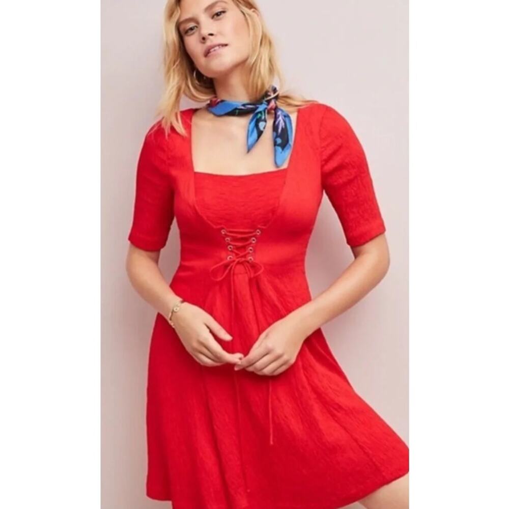 Anthropologie Maeve Red Juliet Corset Mini Dress Size 8 - Picture 2 of 8